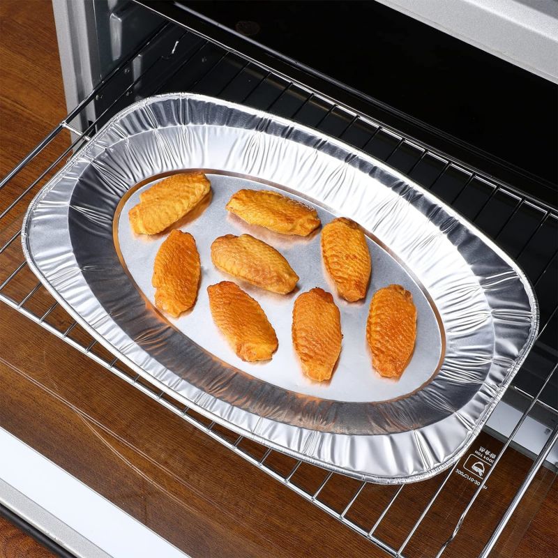 Disposable Oval Aluminum Foil Pan BBQ Grill Tray Heavy Duty Rolled Edge Baking Pan Leak Proof Takeaway Food Container Eco Friendly Wholesale