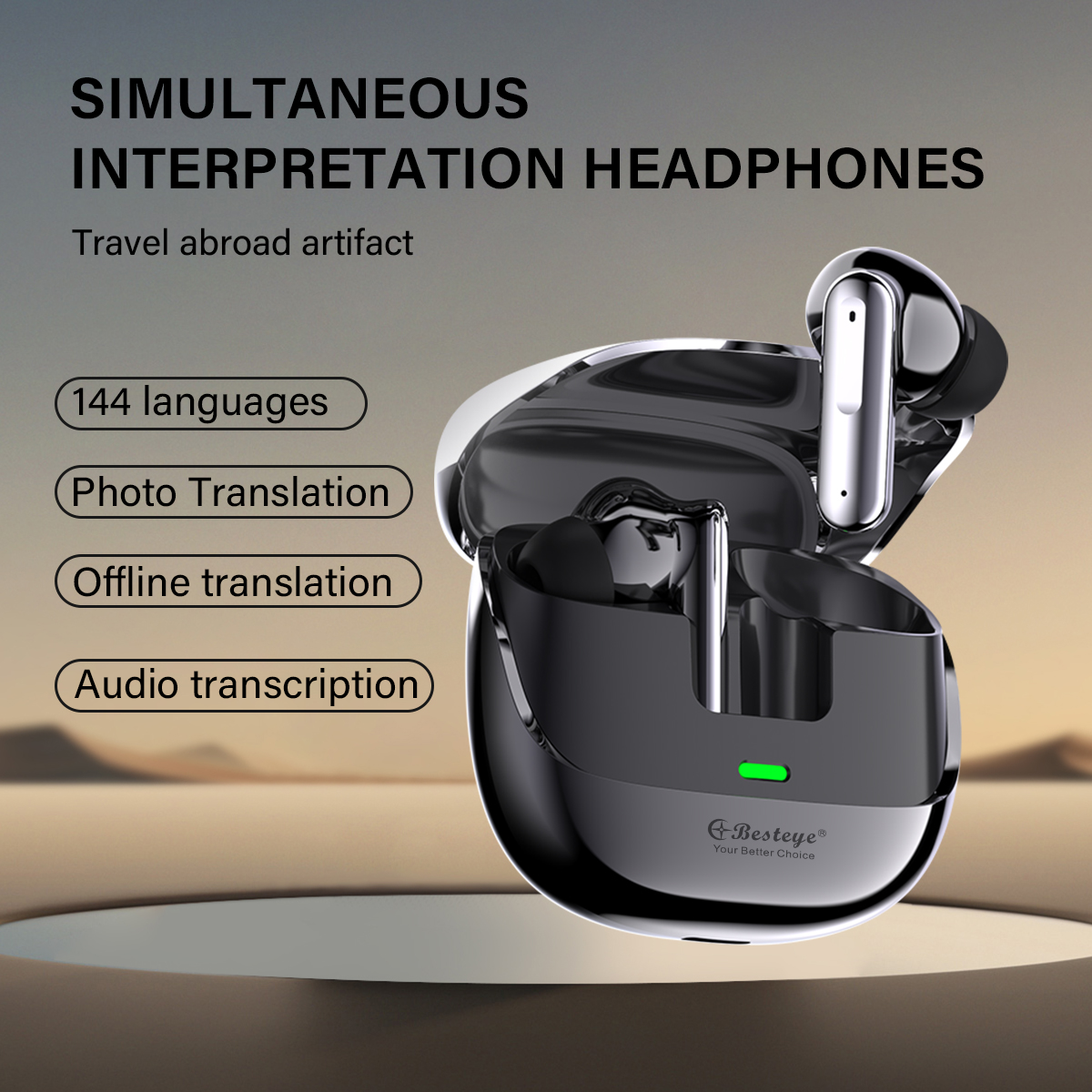 OEM AI Language Smart Translation Wireless Earbuds Support 144 Languages Translator Earphones