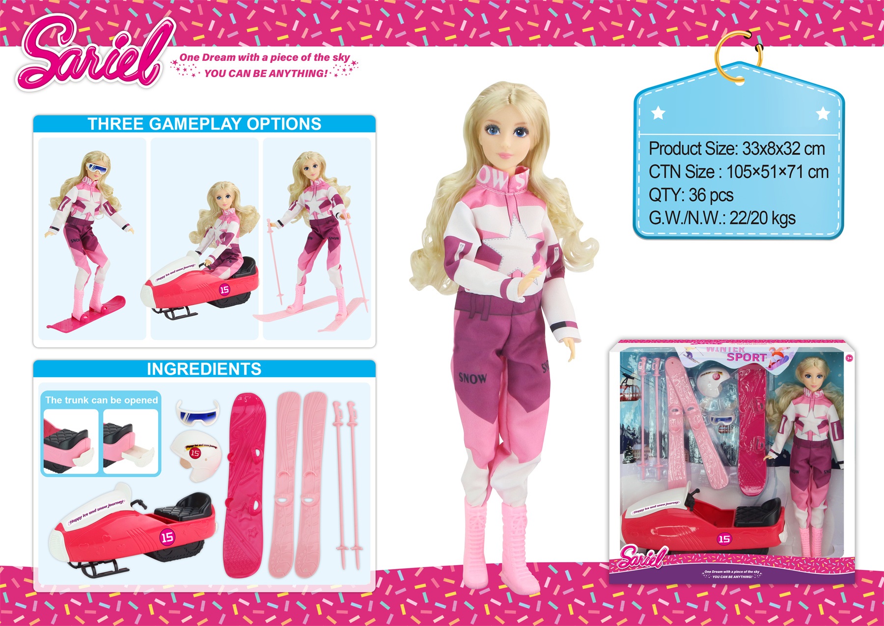 11.5 "13 joints doll ski set