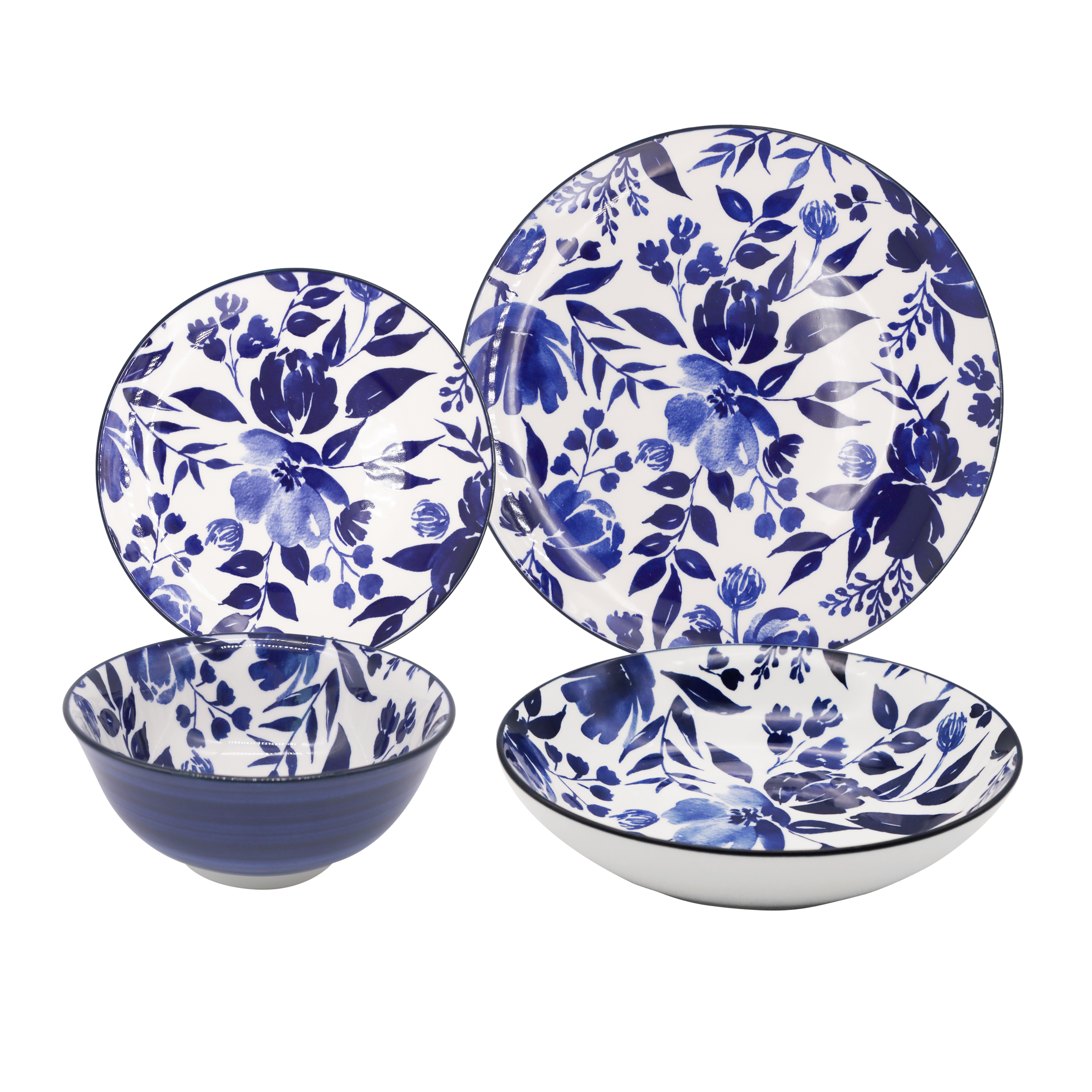 18 pc dinner set padprint blue flower