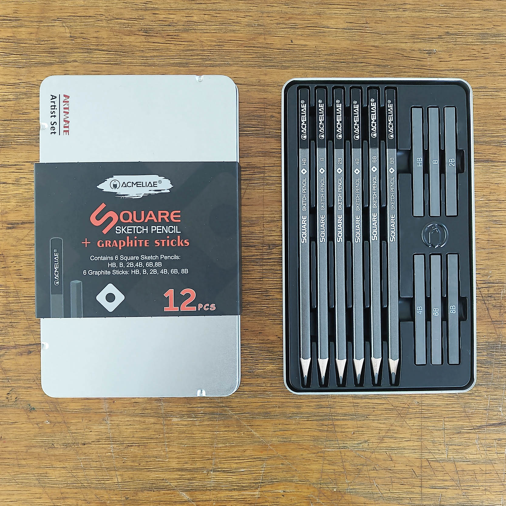 6PCS drawing pencils+ 6PCS graphite sticks