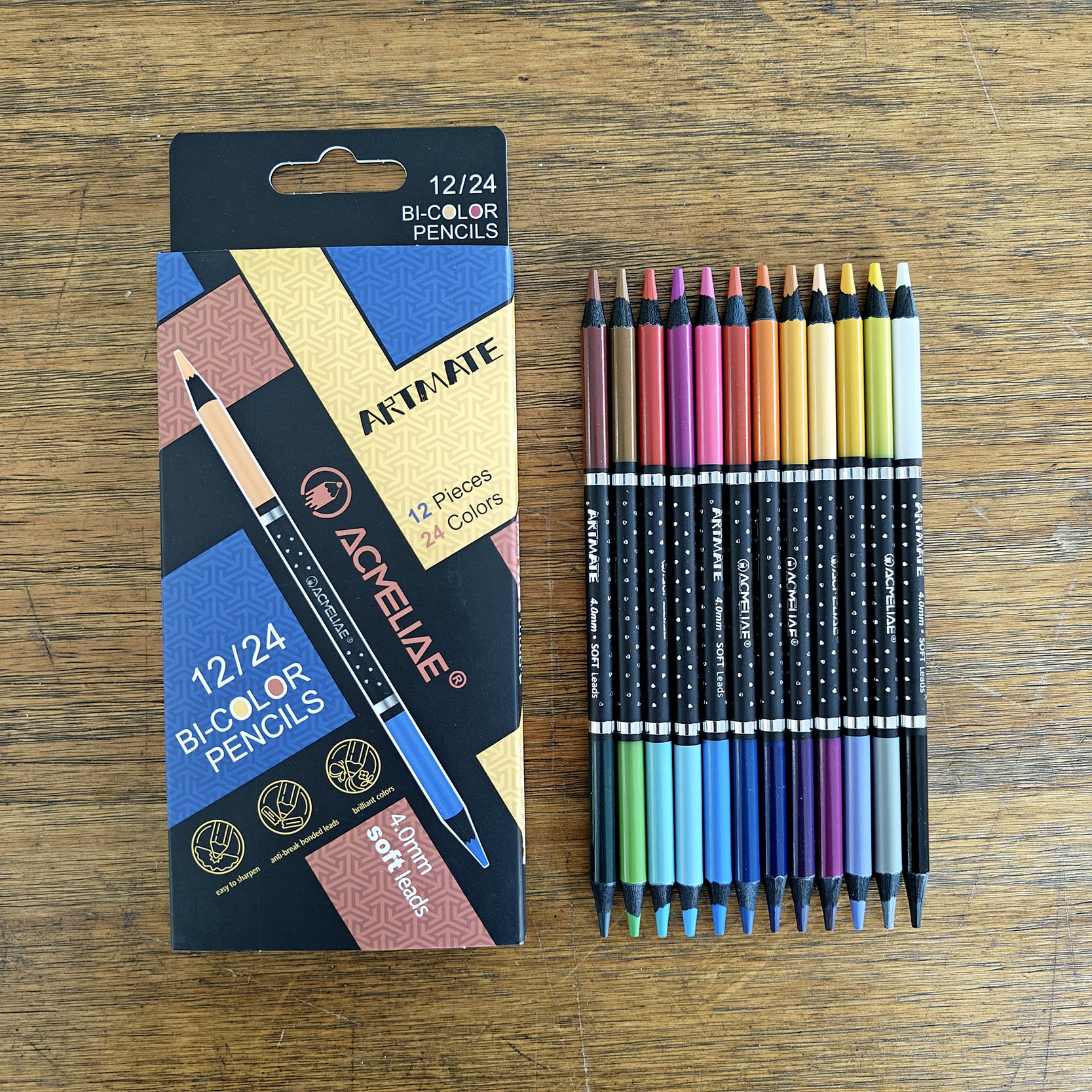 Premium coloring pencil set black wood bicolor pencils, art colo pencil set