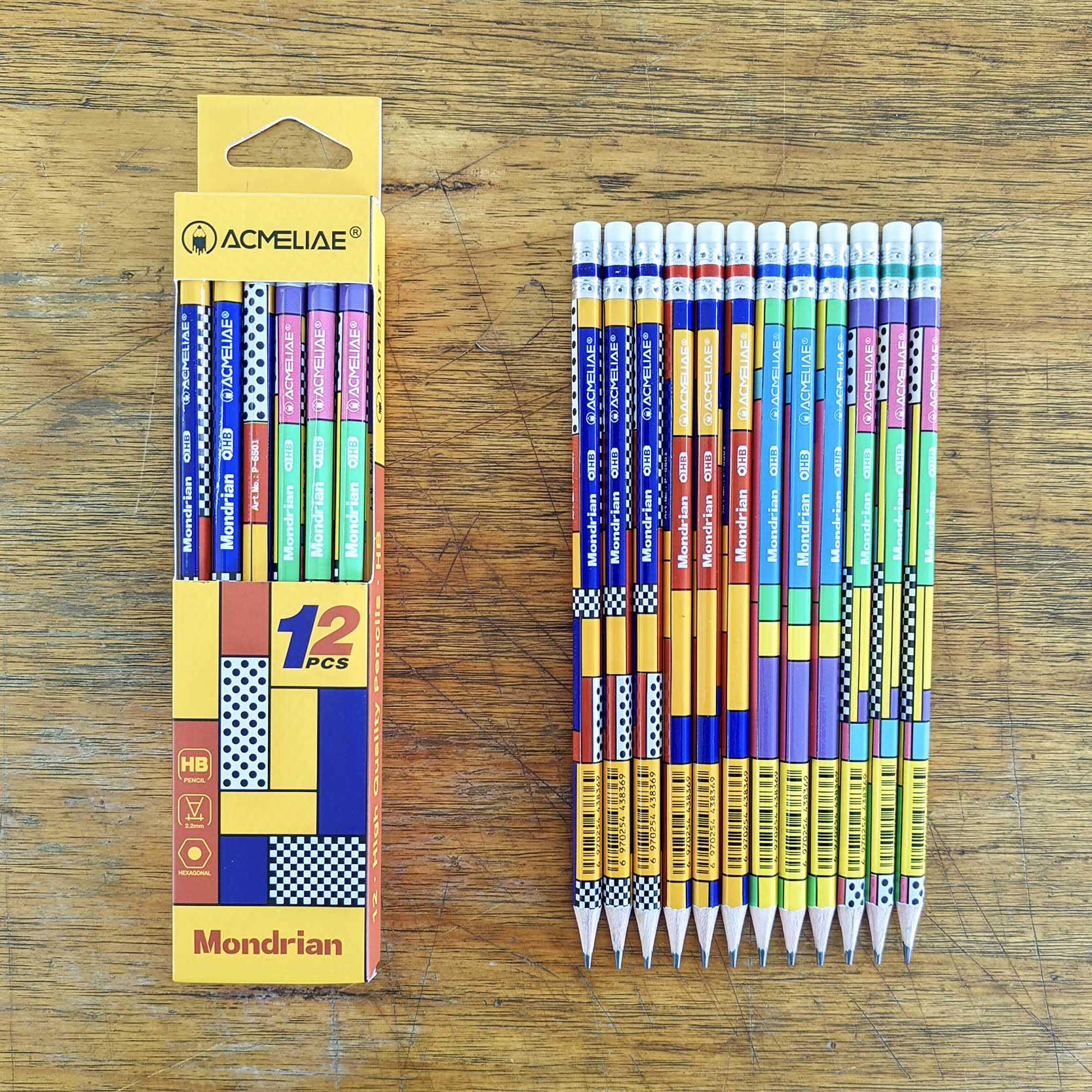 acmeliae art grid pencils with eraser Modrian pencil