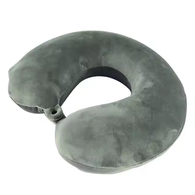 Plush Fabric U Shape Neck Support Massage Memory Foam Neck Pillow Airplane Pillow for Traveling