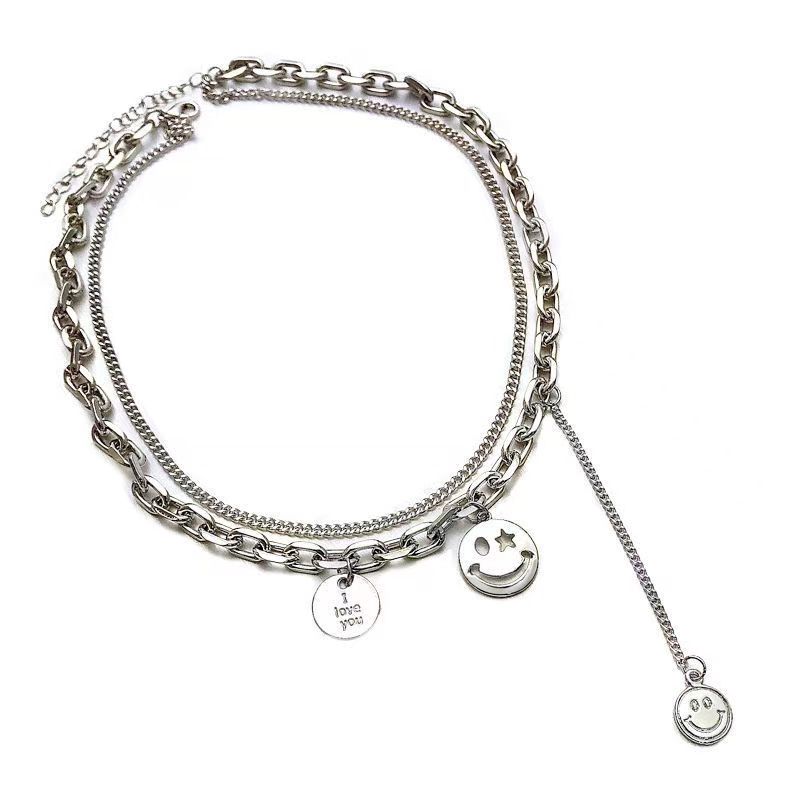 Ins style hip-hop smiley face stainless steel women's collarbone necklace