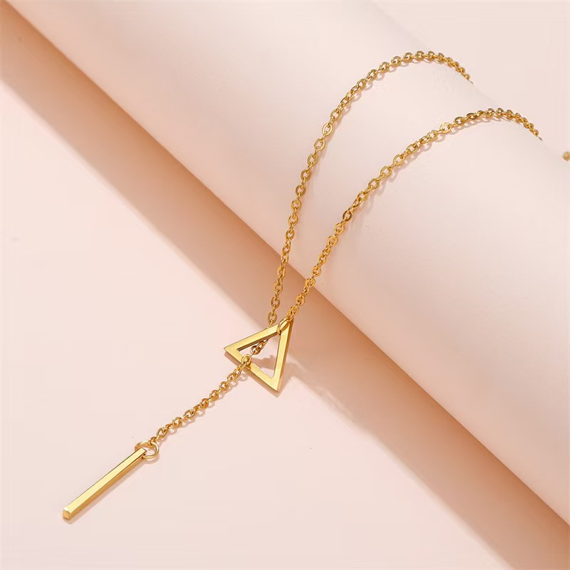 European and American stainless steel triangle long sexy collarbone necklace