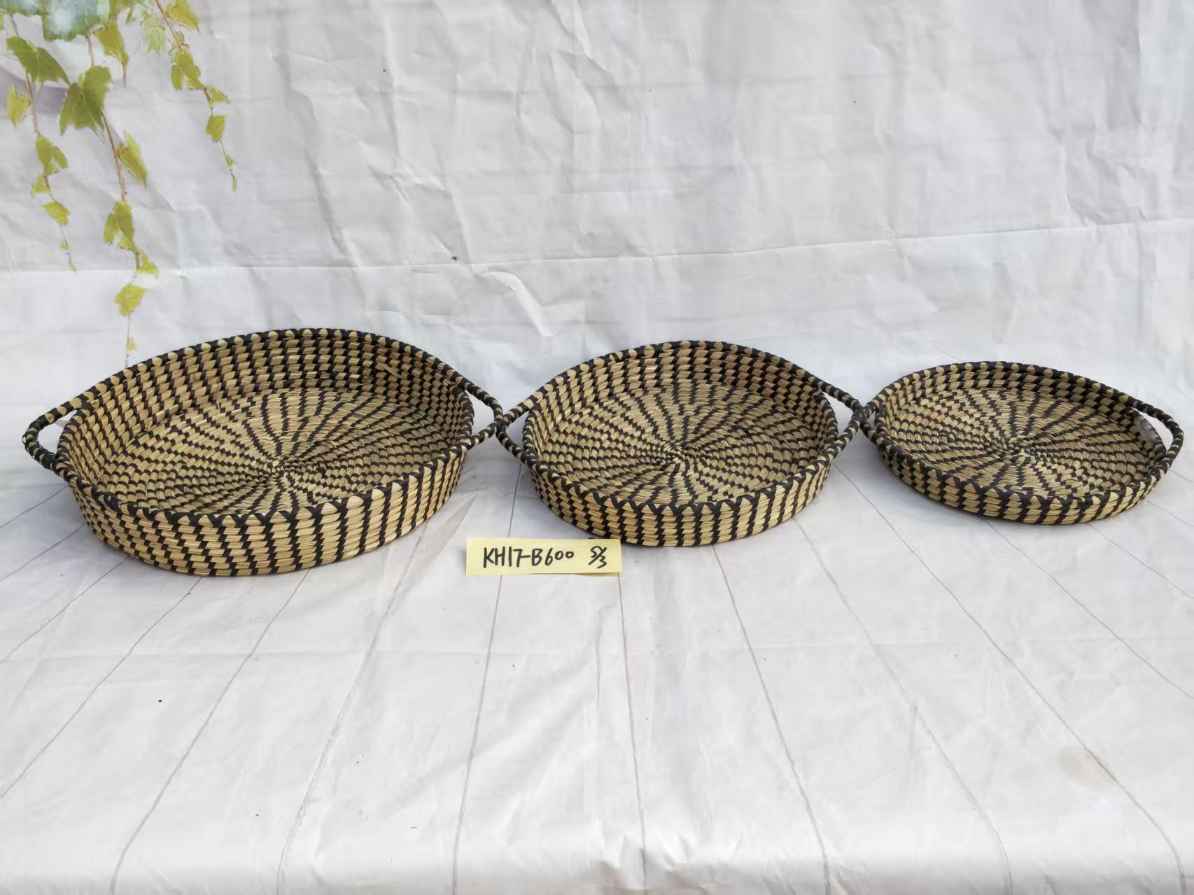 Grass woven storage tray combination