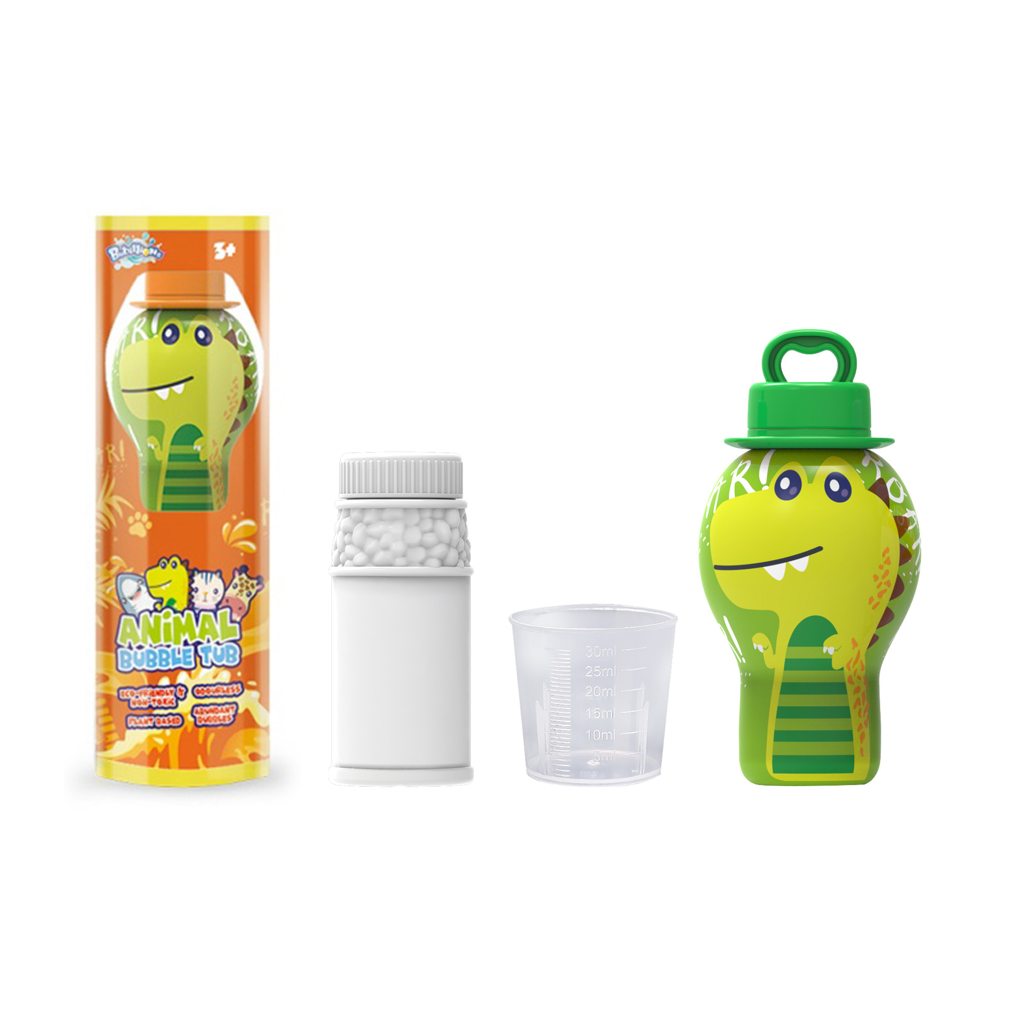 30ml Animal No Spill Bubble Bottle + 60ml bubble solution + Measuring cup in PVC tube 24pcs/PDQ