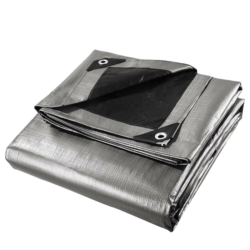 PE Waterproof Heavy Duty Black Silver Tarpaulin