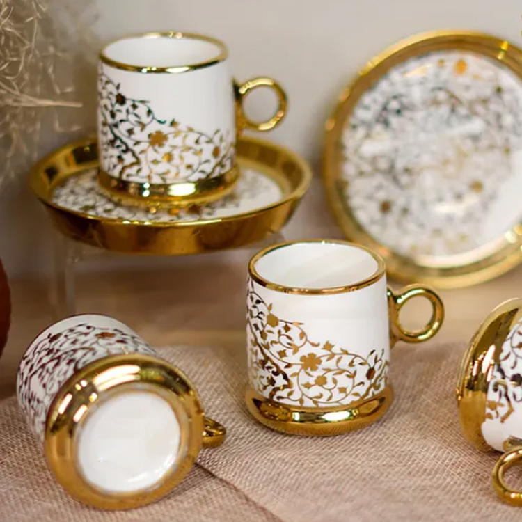 new design customized design gold electrolplated design Turkish coffee cup and saucer set