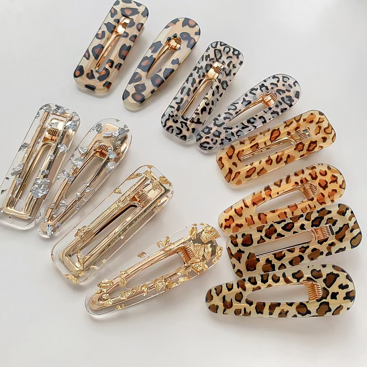 European and American girl simple leopard print acrylic water droplet clip square edge clip