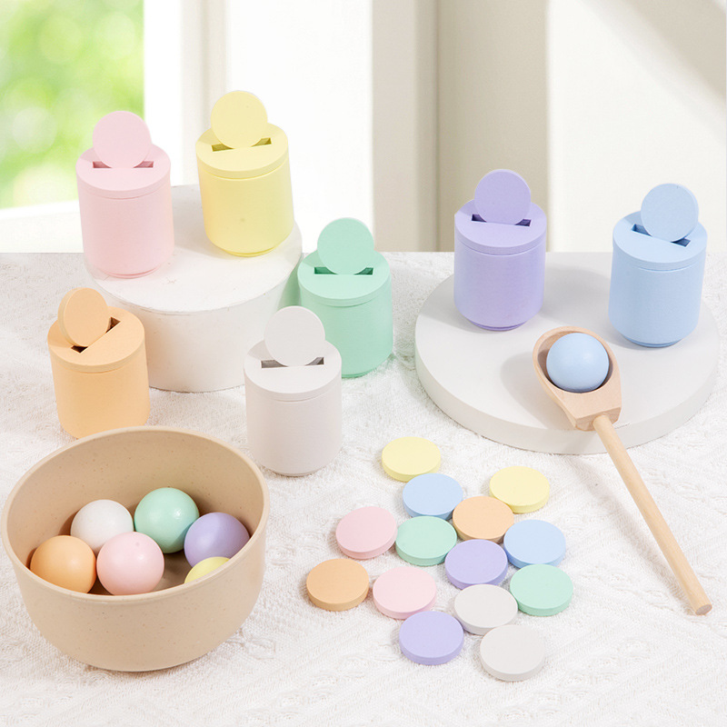 Kids Preschool Wooden Color Sorting Matching Game Rainbow Balls in Cups Toddler Montessori Toys