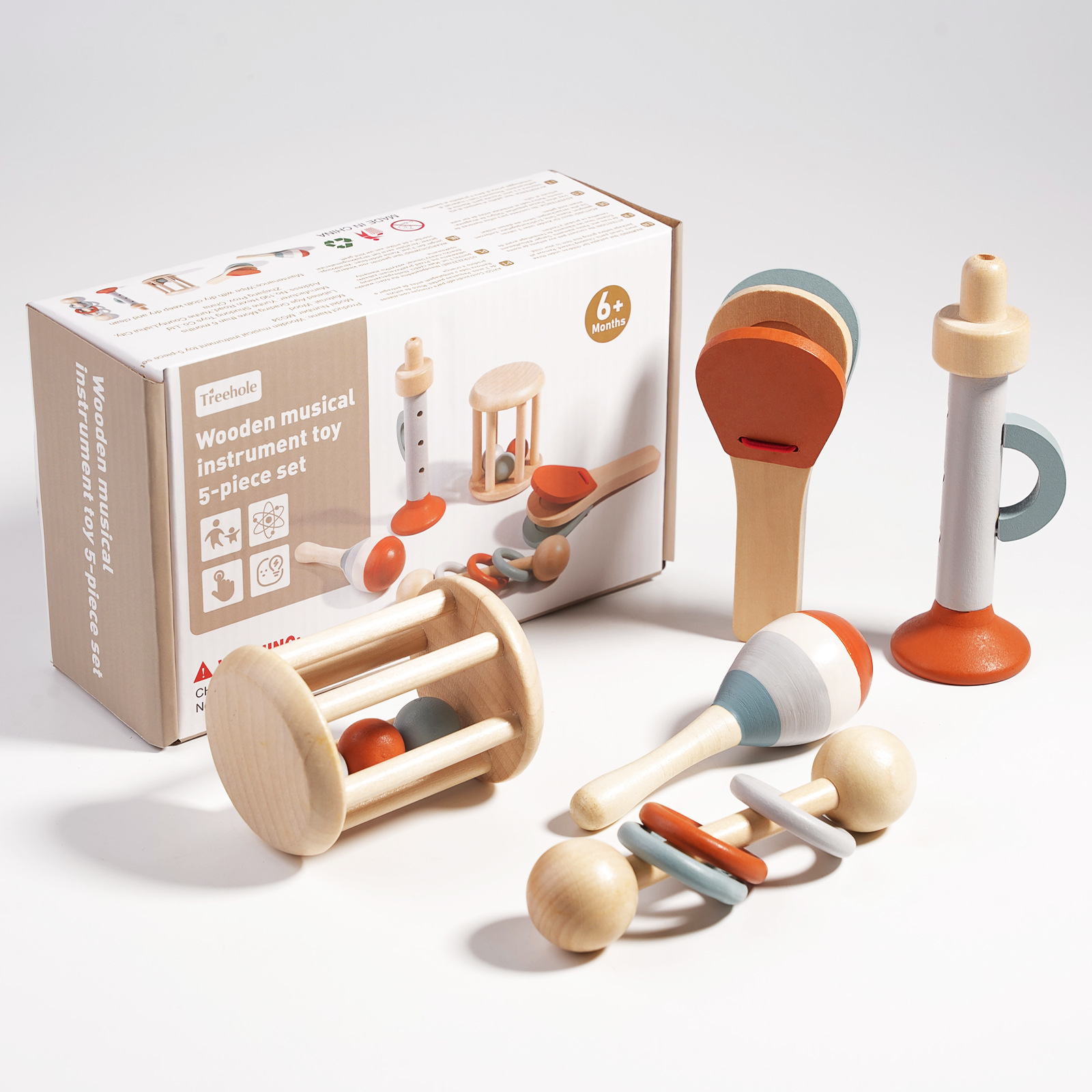 Qiaike Baby Musical Toys Montessori Toys Wooden Percussion Instruments Set