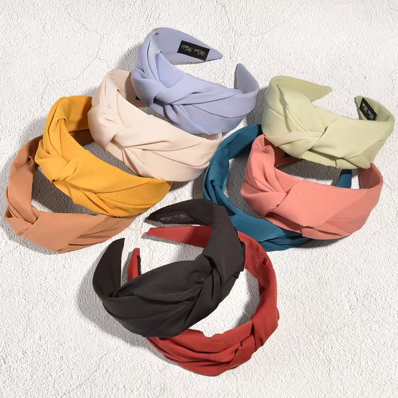 Cross border pure color knotted fabric headband from Europe and America