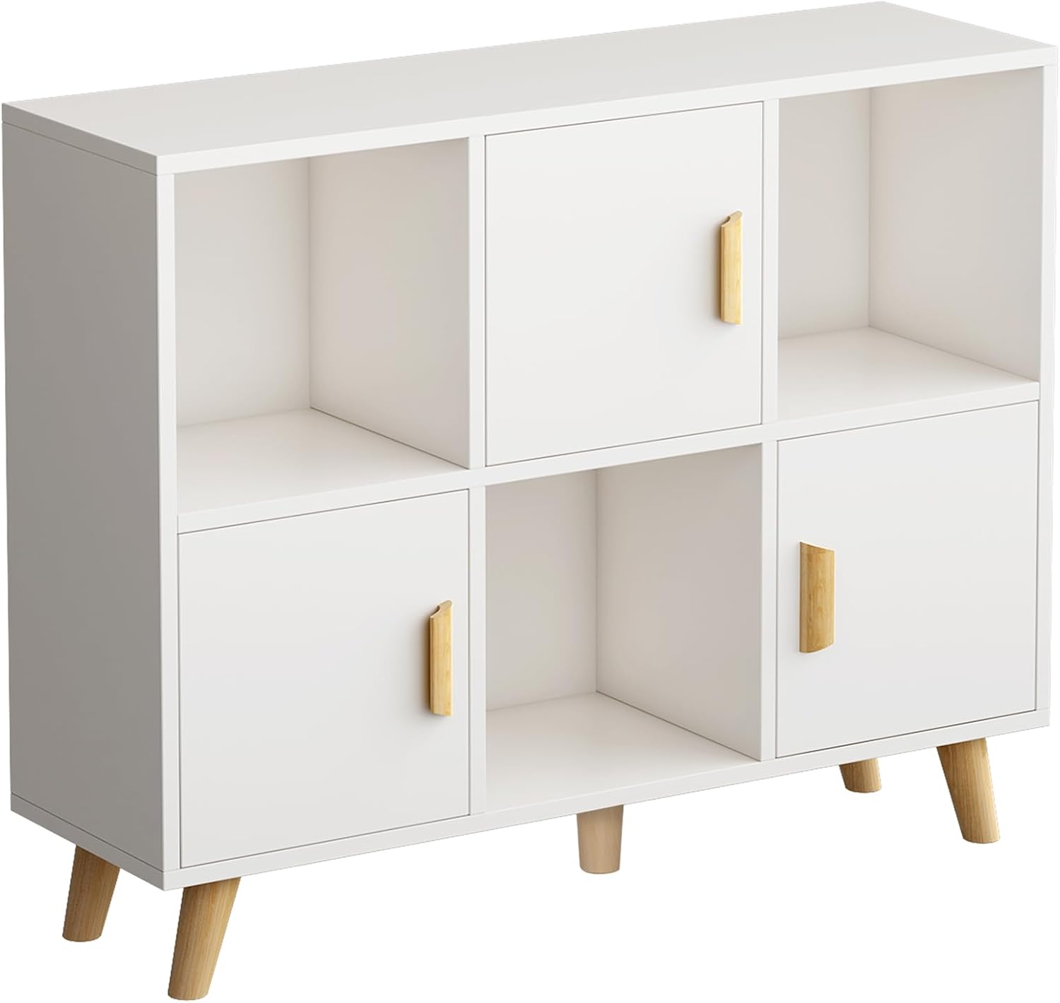 Wooden 6 Cube Floor Standing Open Bookshelf with Solid Wood Legs