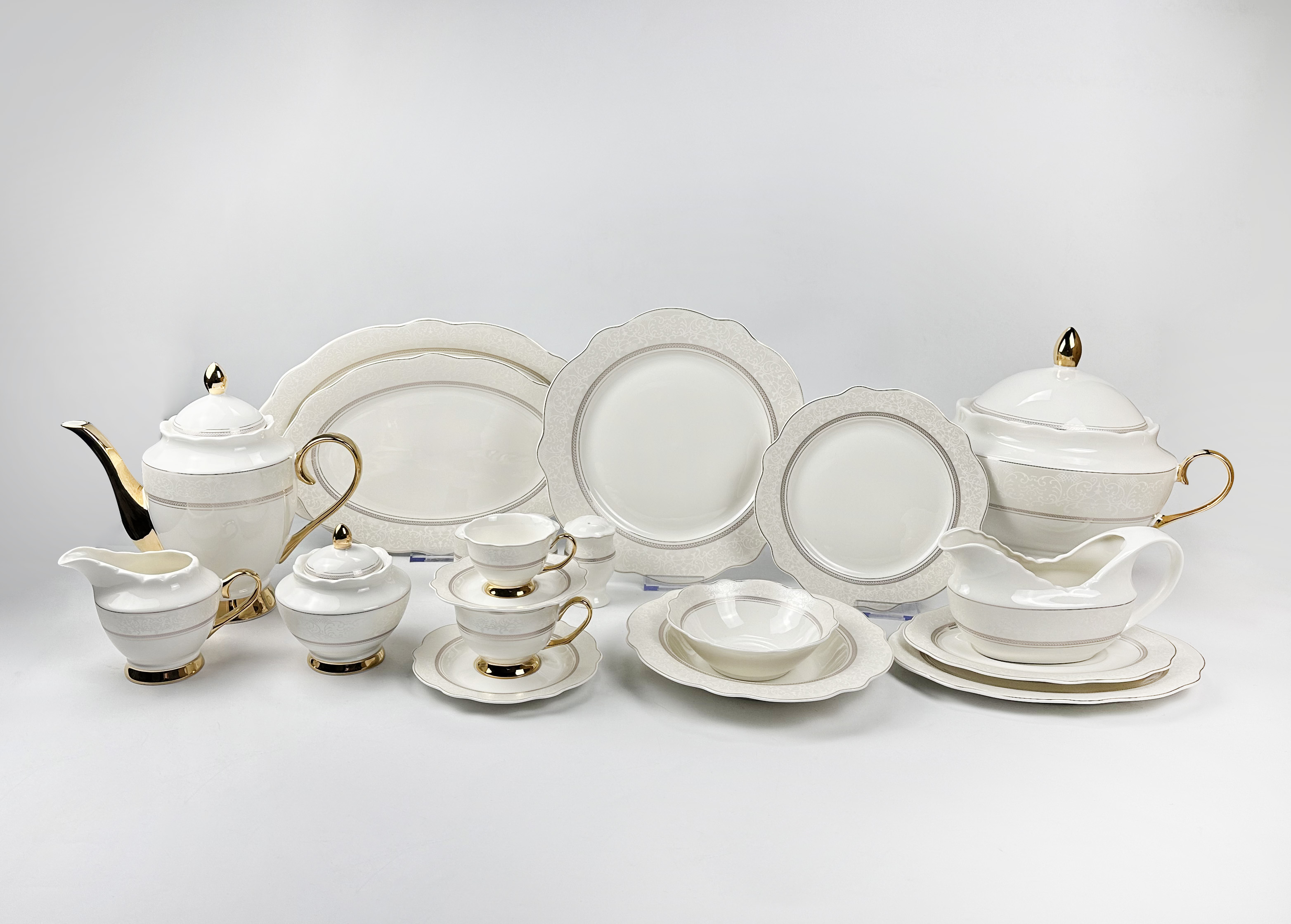 Haomei Porcelain Lotus Wedding Elegant White Emboss Decal New Bone China