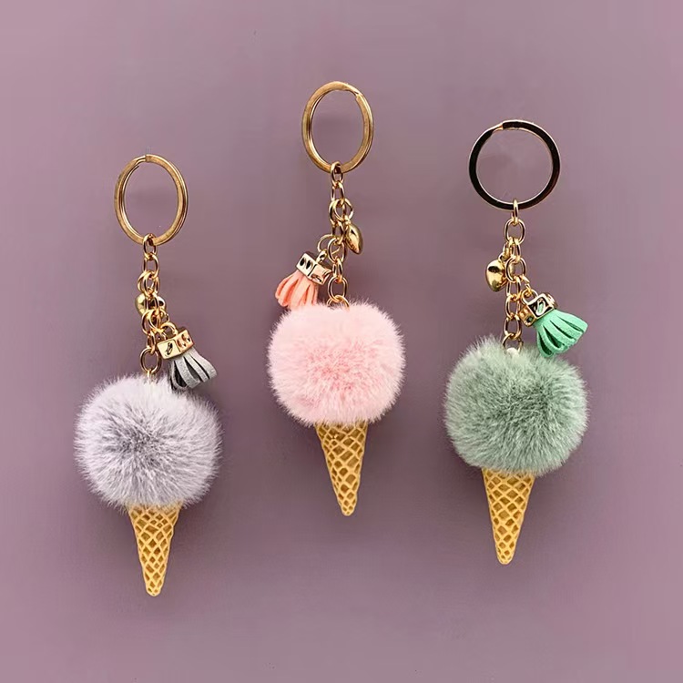 Ice cream cone plush keychain pendant