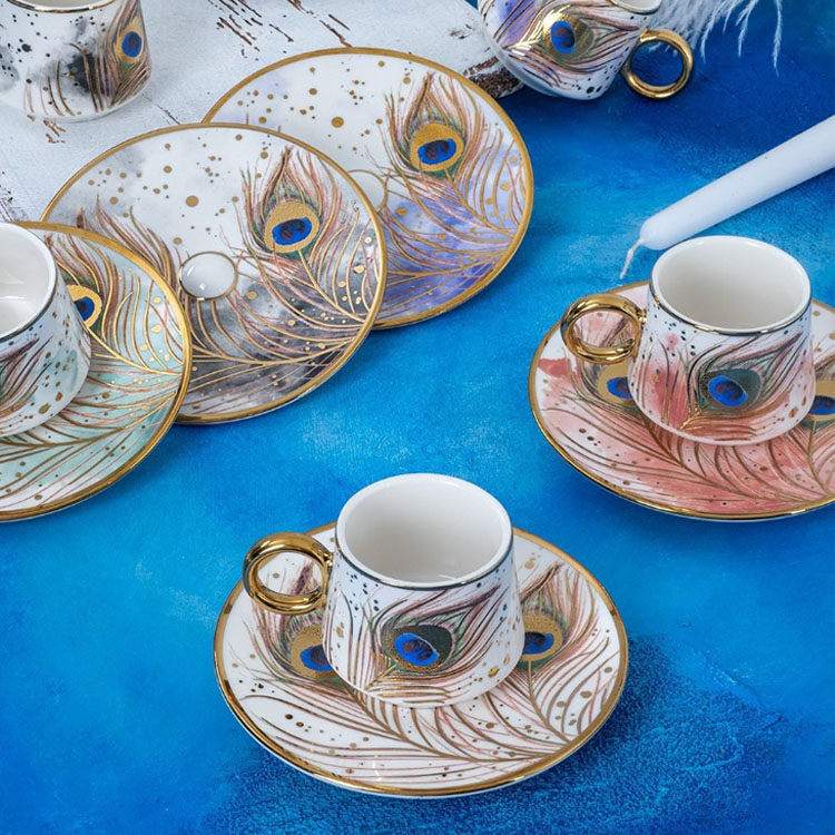 custom design printed design ceramic 90ml arabic turkish coffee cup and saucer set