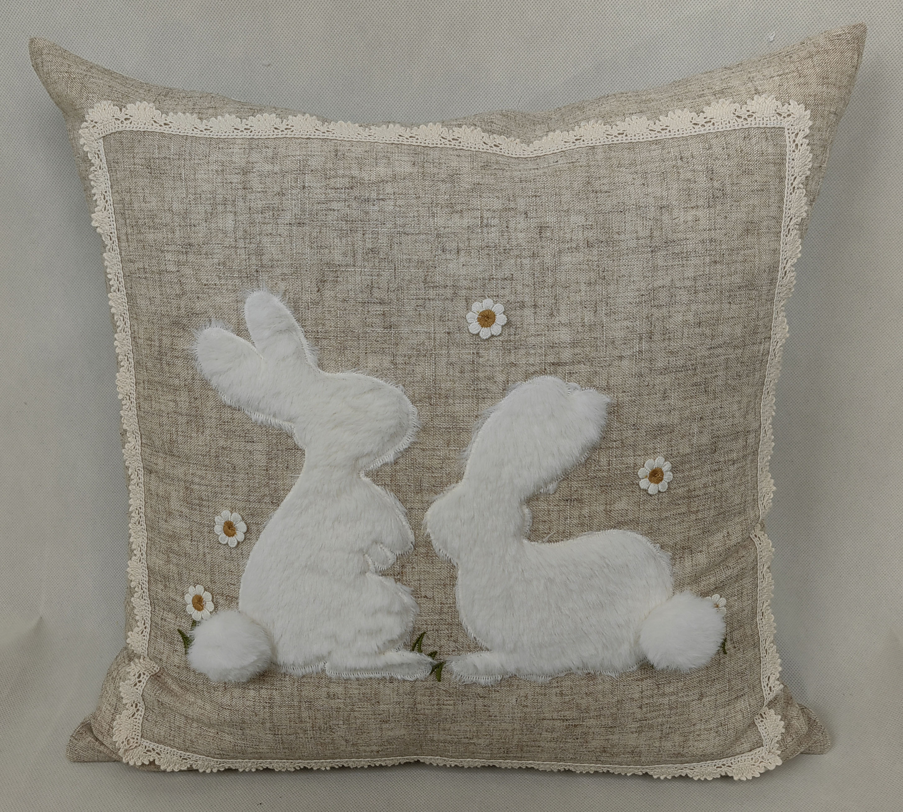 Embroidered patch cushion with rabbit