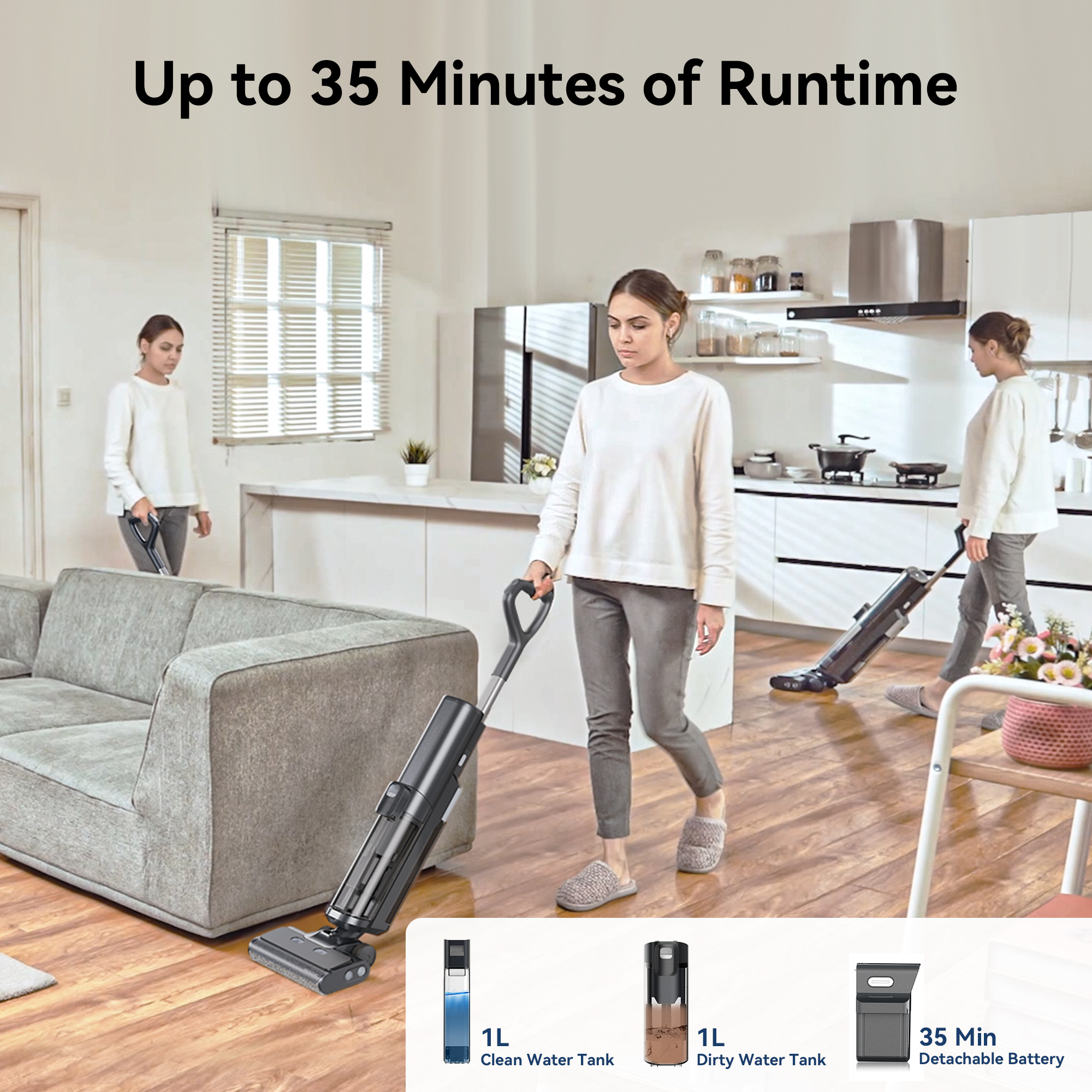 Proscenic F20A Cordless Wet and Dry Vacuum Cleaner 3-in-1 Automatic Cleaning Function