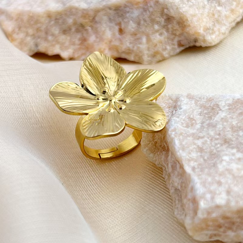 European and American fashion stainless steel flower opening ring