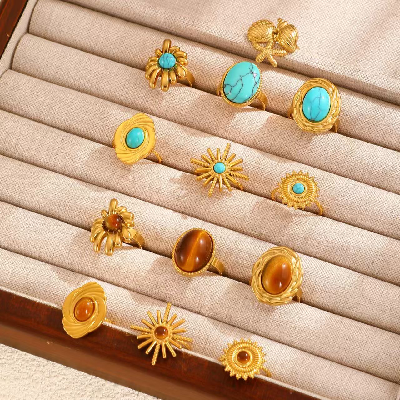 European and American cross-border retro exaggerated turquoise irregular opening ring