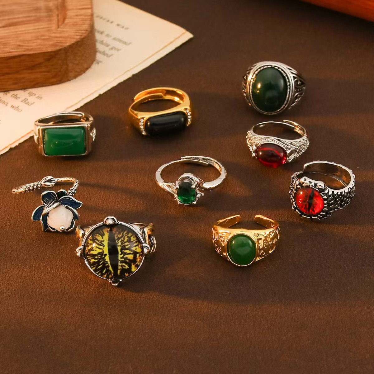 Cross border Devil's Eye Set with Gemstone Ring in Europe and America