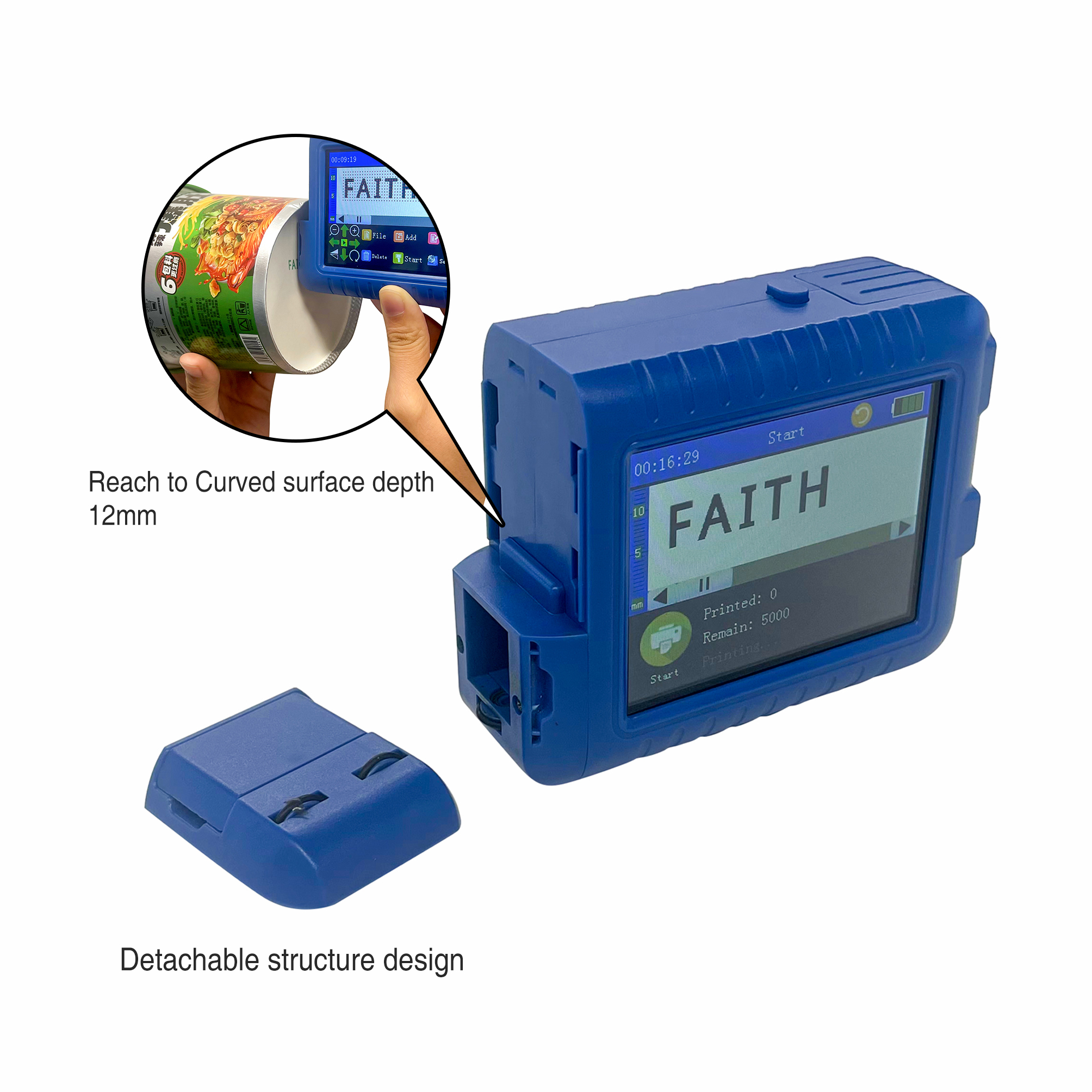 Faith Mini Intelligent Handheld Inkjet Printer. It can print production dates in multiple languages.