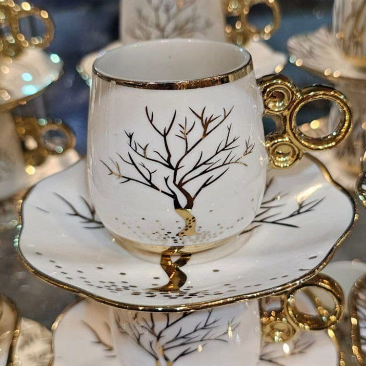 custom unqiue shape gold electroplated design espresso coffee cup set, coffee cup and saucer set
