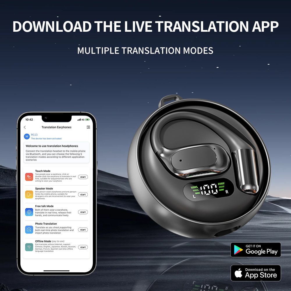 360° Rotating True Wireless Earphones AI Smart Translation Earphones Ear Hook Sports Earbuds