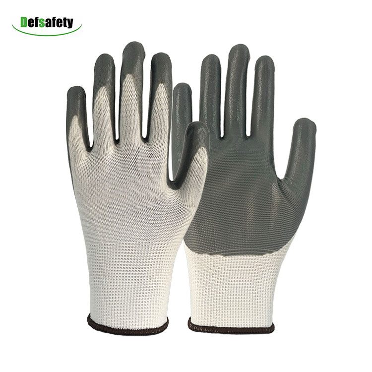13G white -grey nitrile smooth gloves