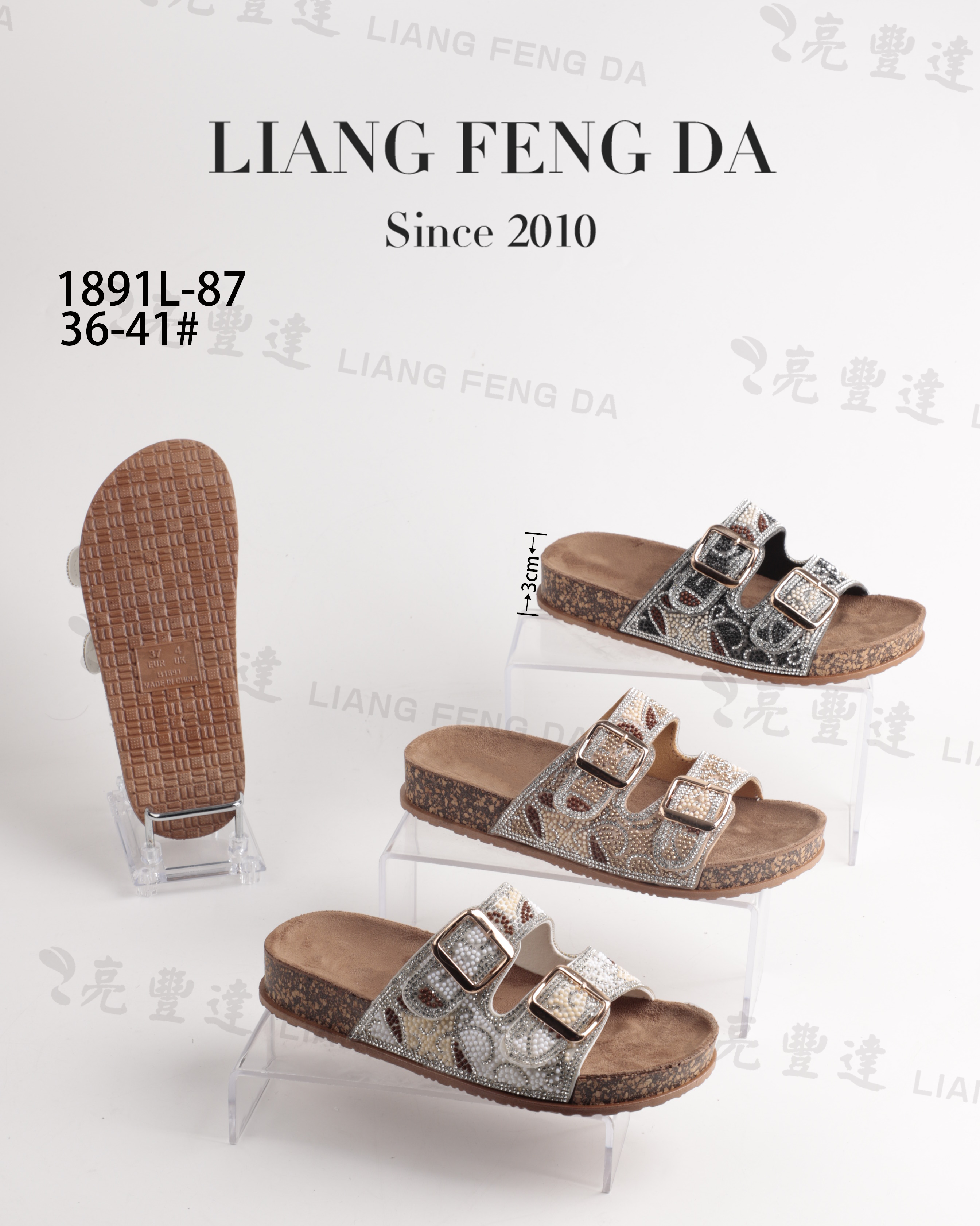 Liangfengda rhinestone women slippers cork sole