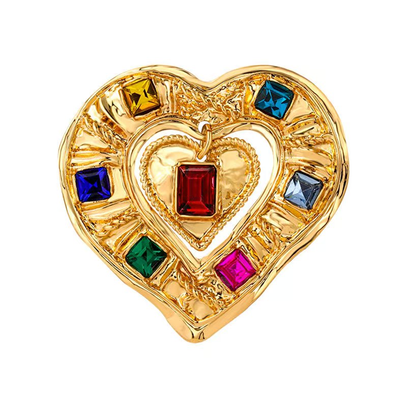 European and American cross-border fashion retro love exaggerated color diamond brooch