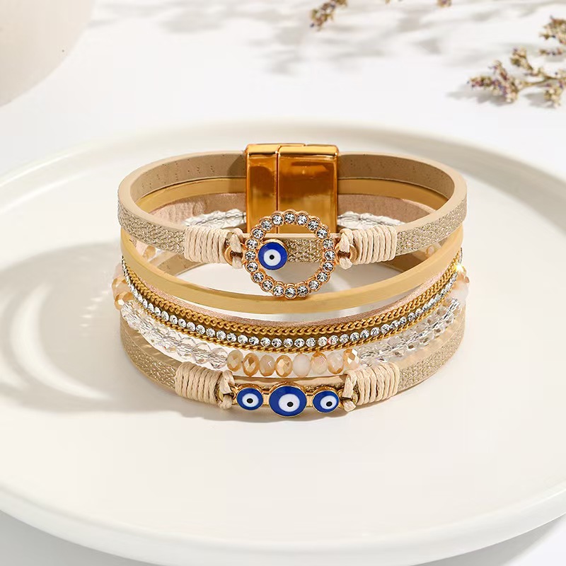 Bohemian Devil's Eye Diamond Leather Bracelet in Europe and America