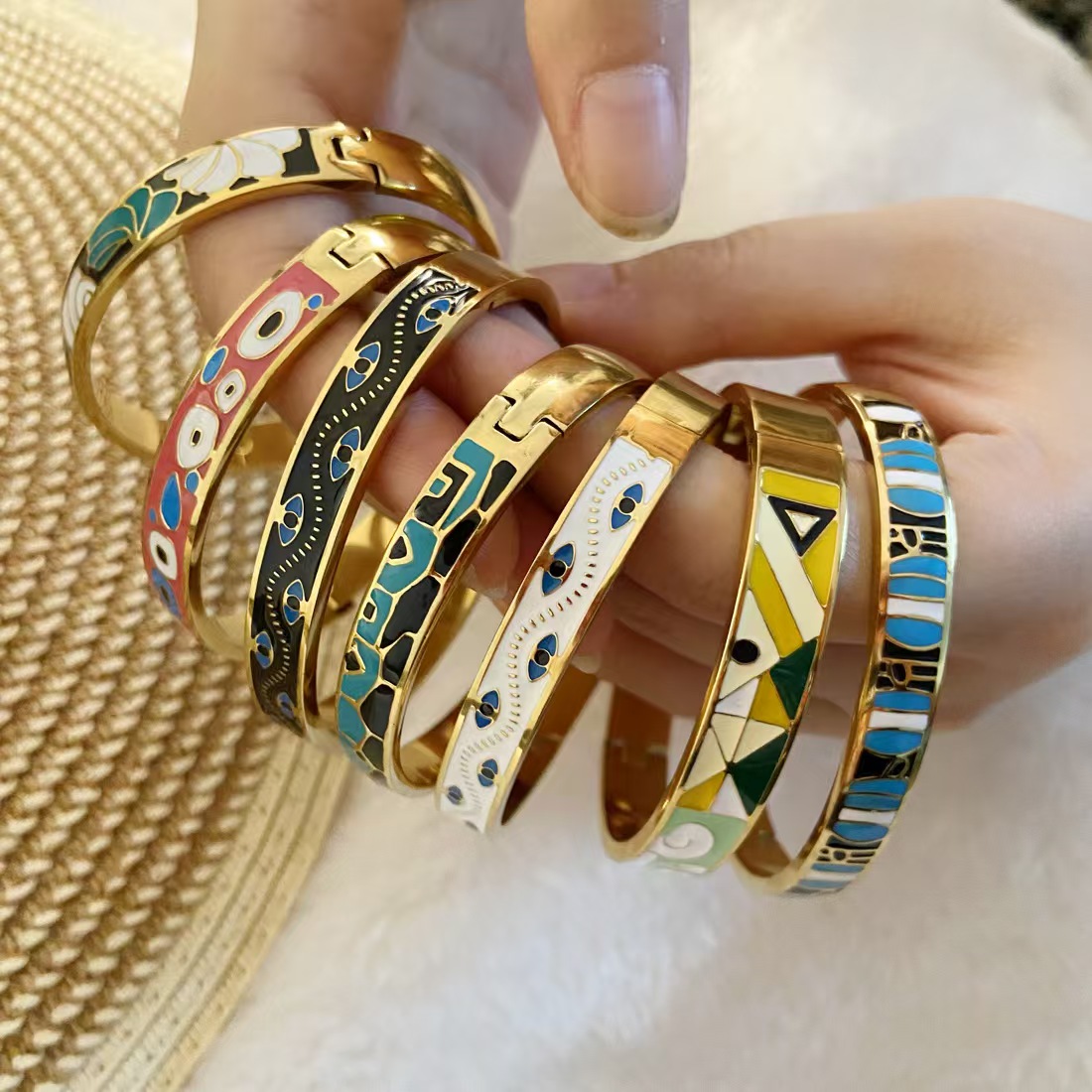 Cross border retro enamel stainless steel bracelet