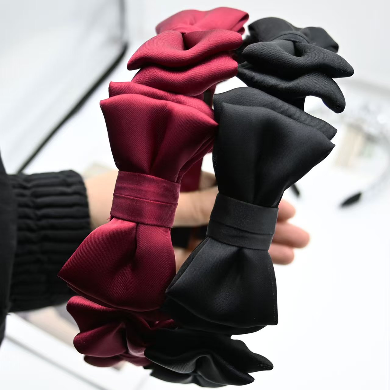 Cross border European and American retro black bow headband