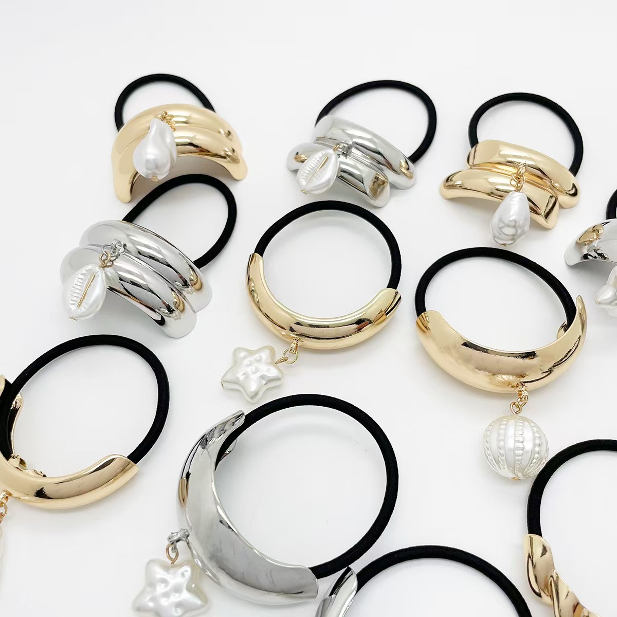 Cross border minimalist environmentally friendly alloy semi-circular hair ring rubber band