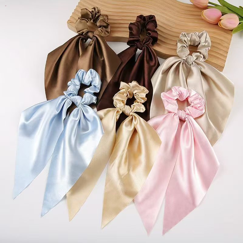 European and American solid color headband knotted satin large intestine ponytail ribbon