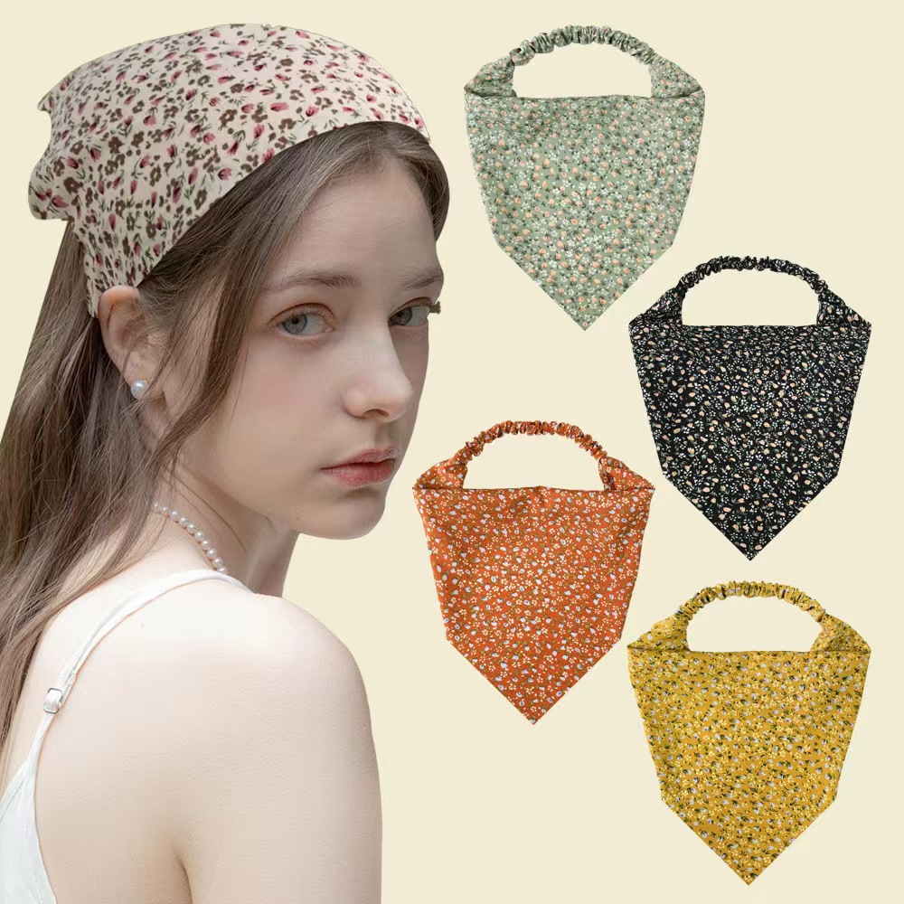 European and American new floral countryside elastic headband triangle scarf daisy headscarf