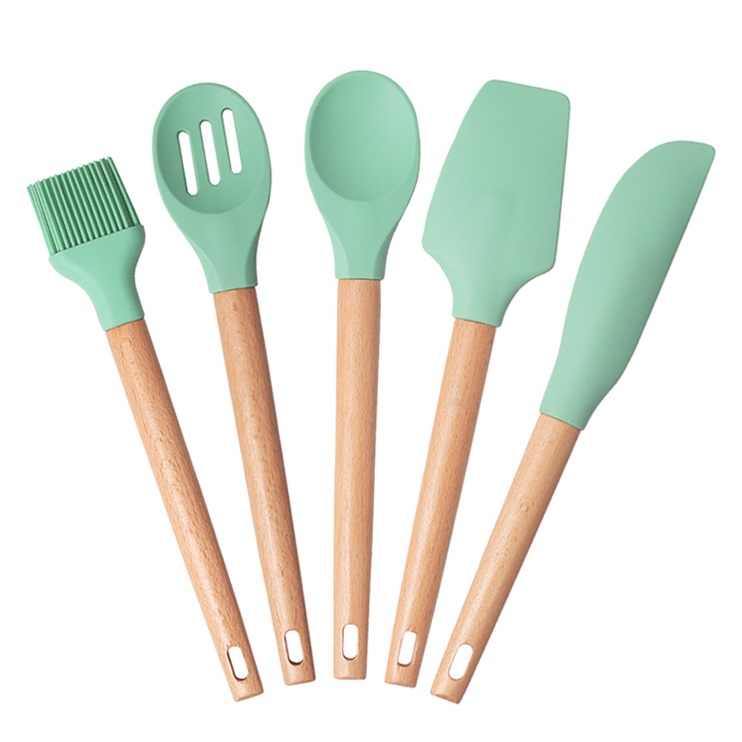6 piece silicone kitchenware set with beech handle