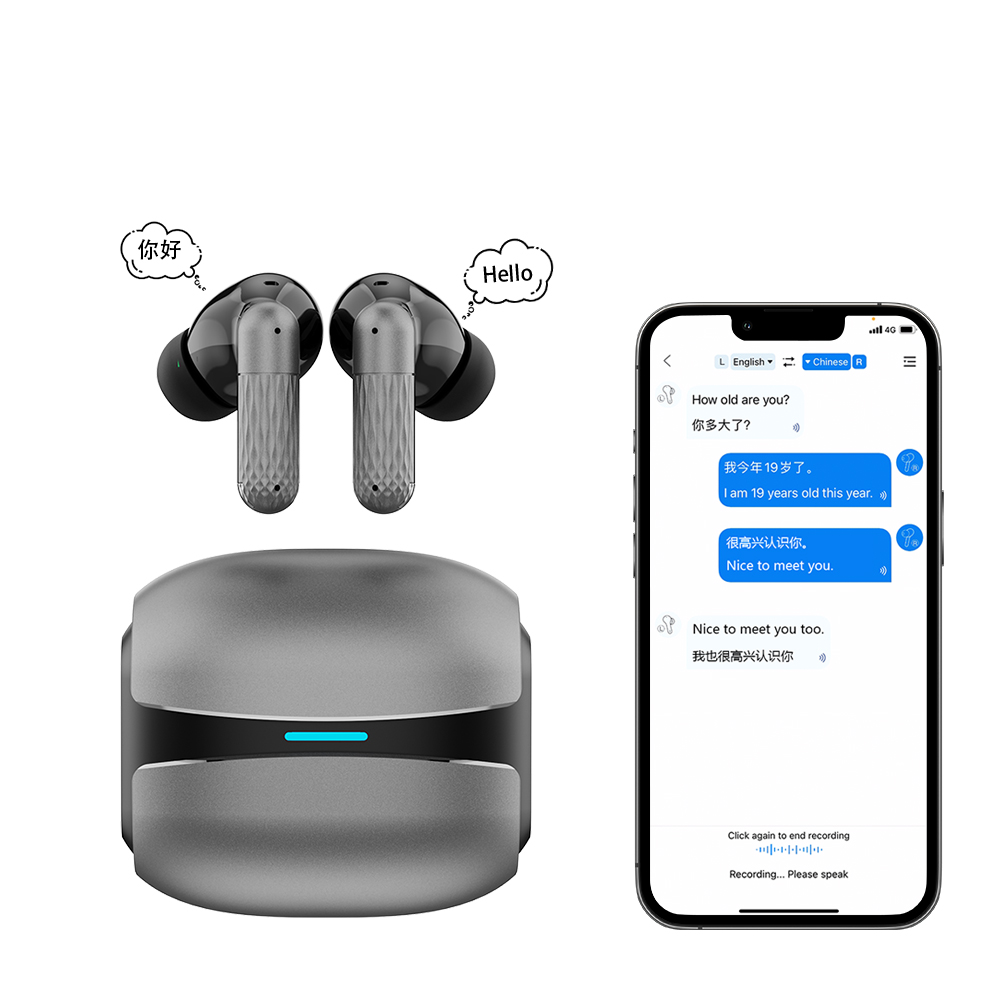 Wireless Metal Earbuds AI Language Smart Translation 144 App Supported Languages