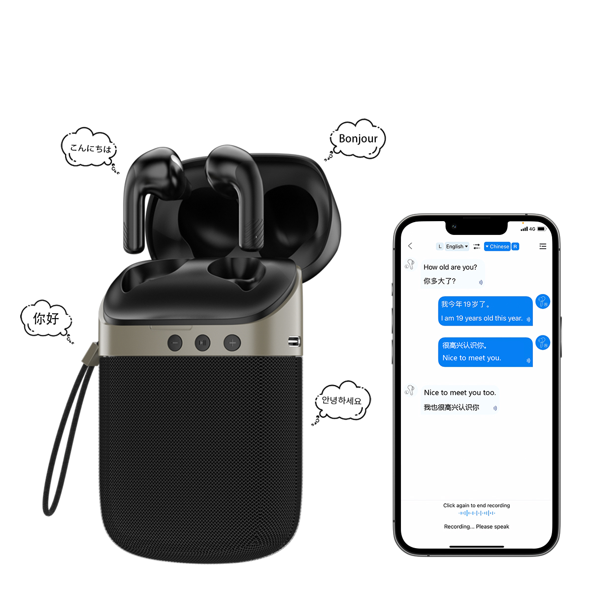 3-in-1 Smart Earbuds With Real-Time AI Language Translation High Precision Audio Speaker for Travel