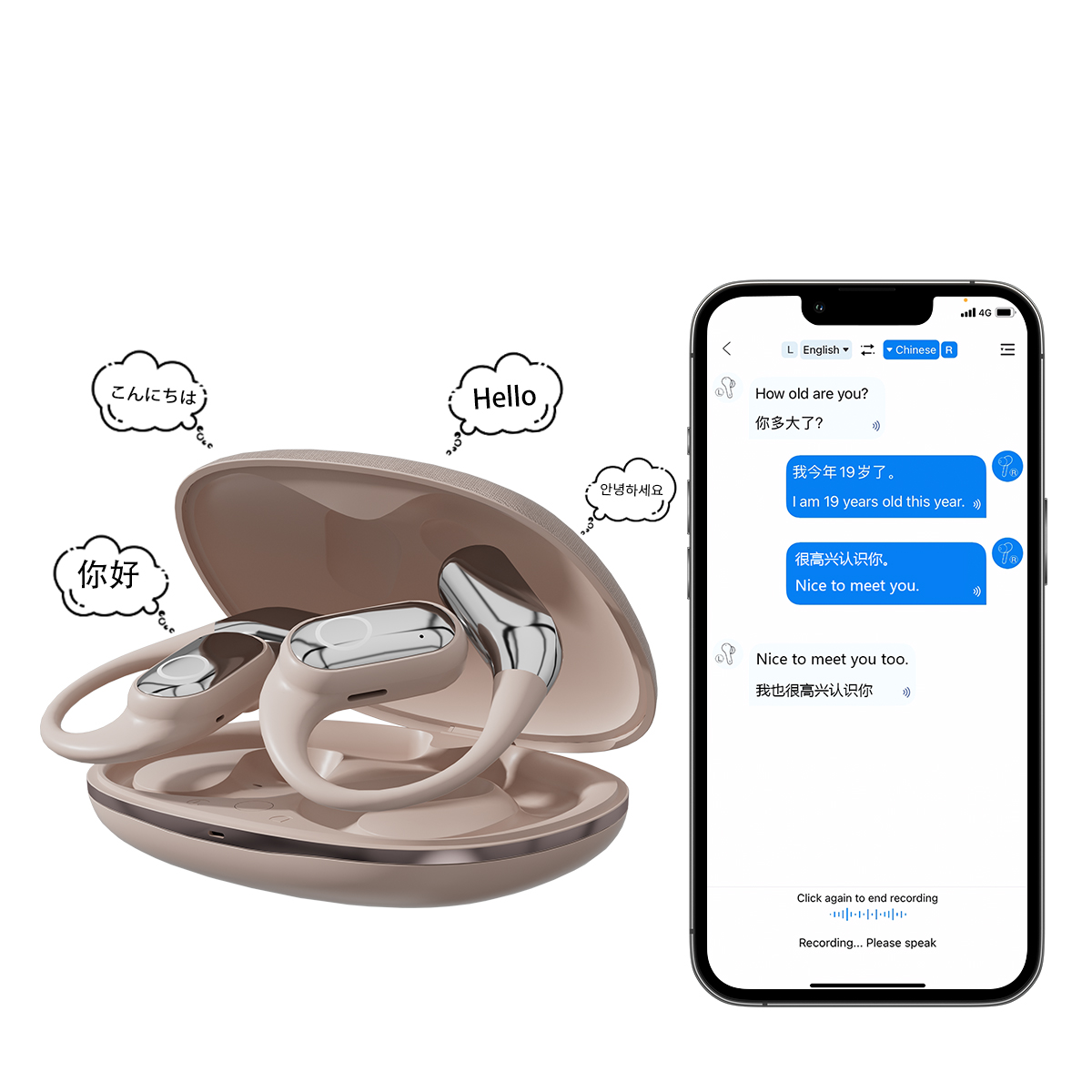 2025 Ai Translator Earbuds Pro Earbud Translating Headphones Smart Assistant 144s Language