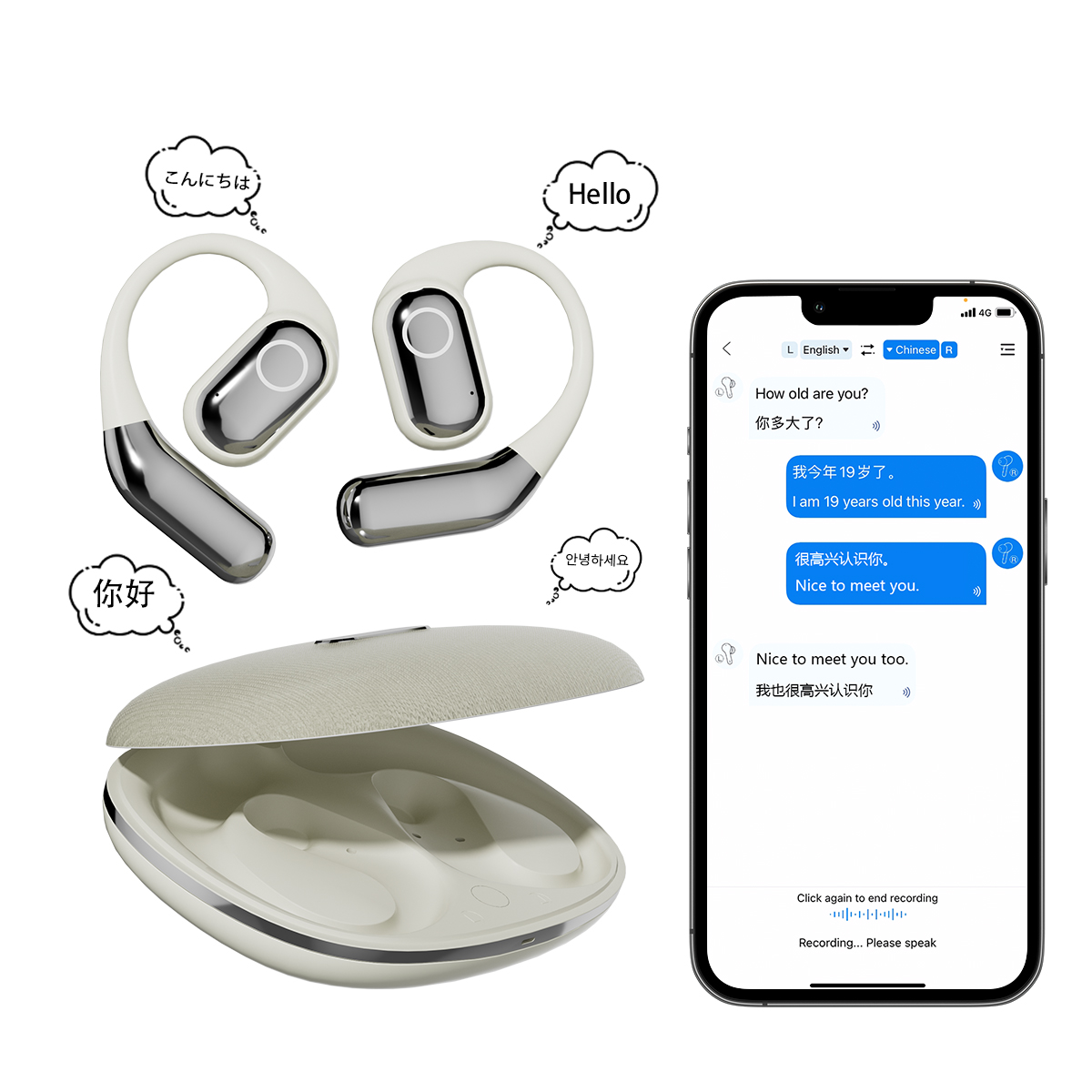Smart Earbud Translating Headphones Smart Assistant 144s Language Translation Earphones Headset