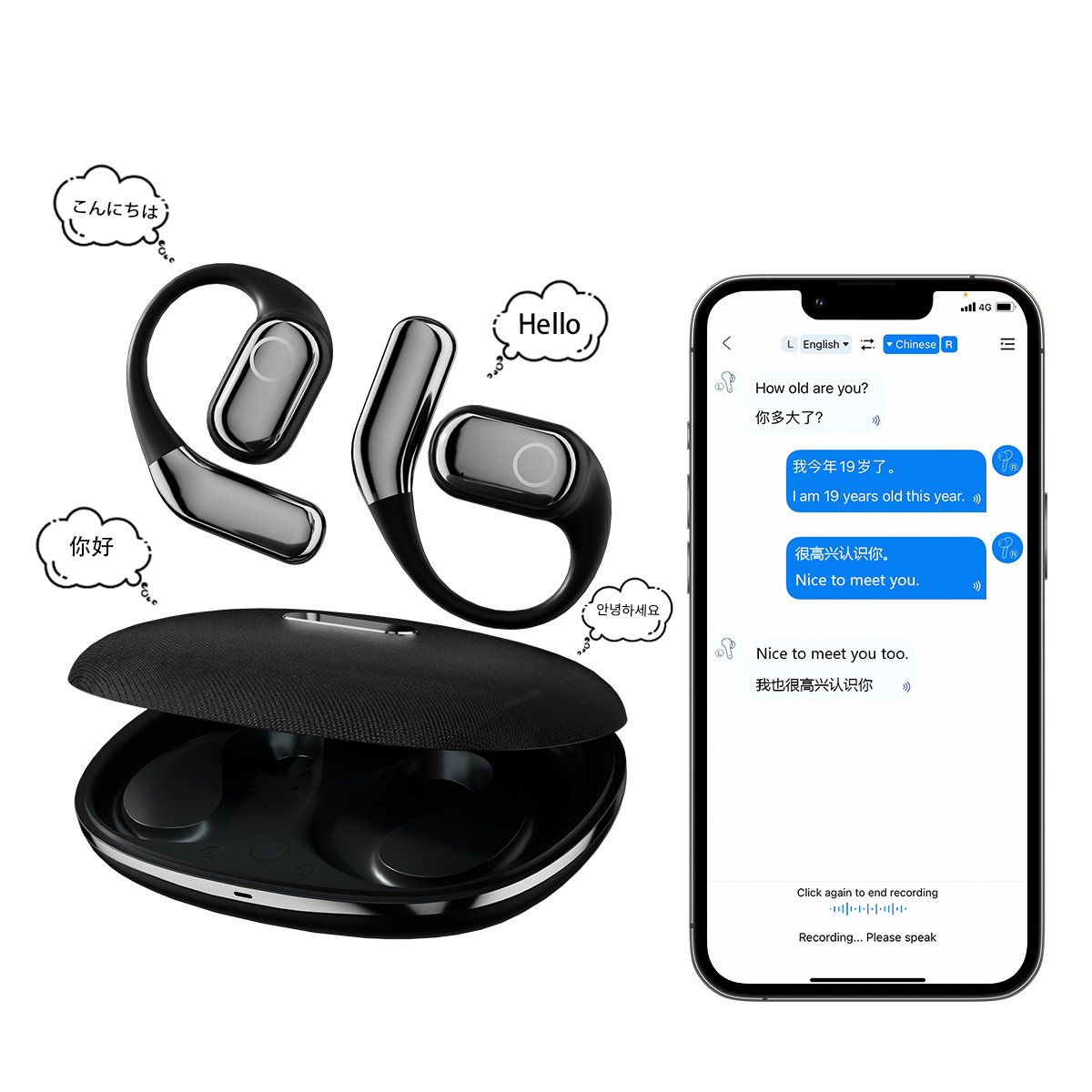 Customizable OWS Earbuds Smart AI Portable Multilingual Translator Photo Voice Translation