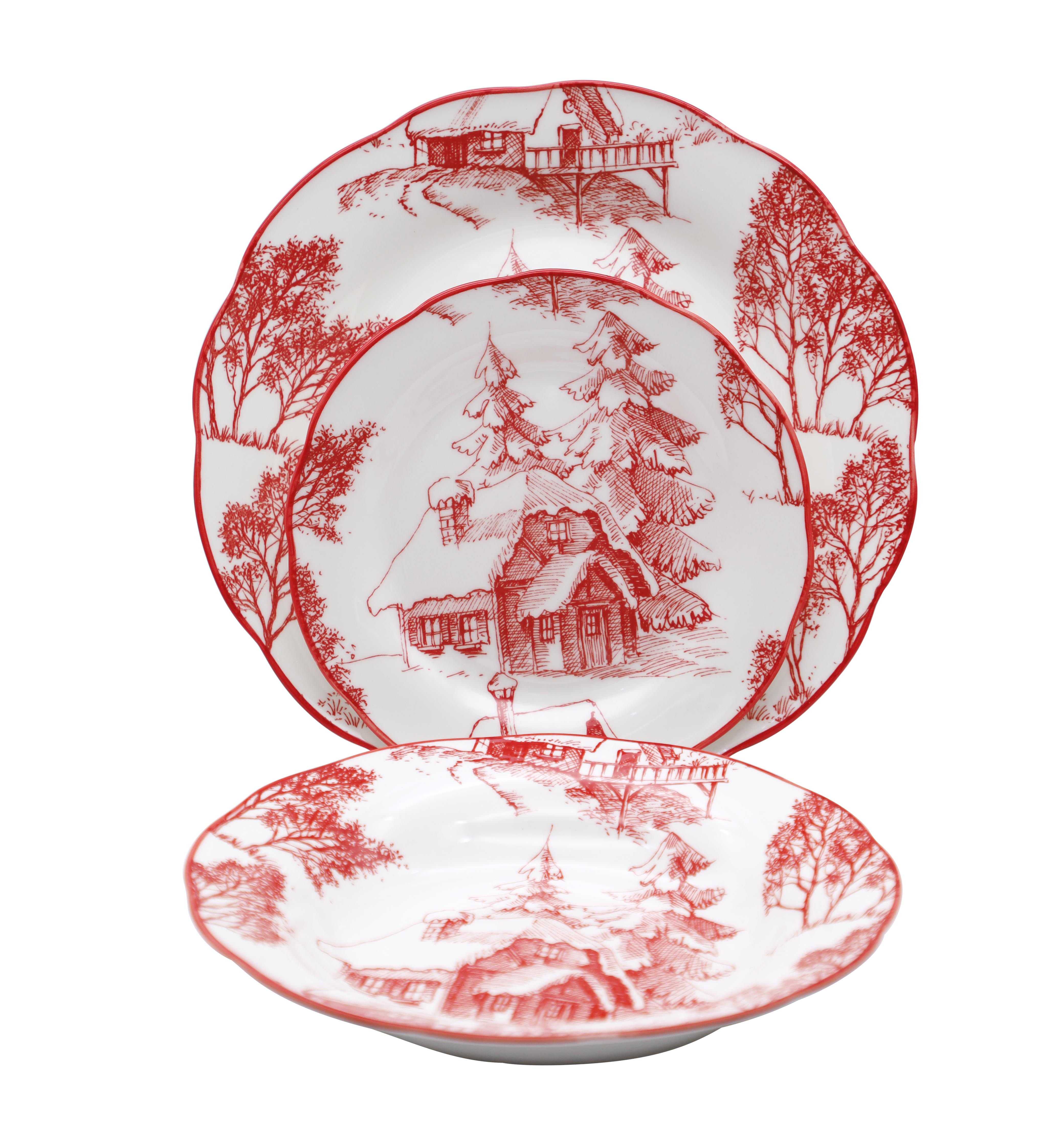 18 pc dinner set padprint christman cottage