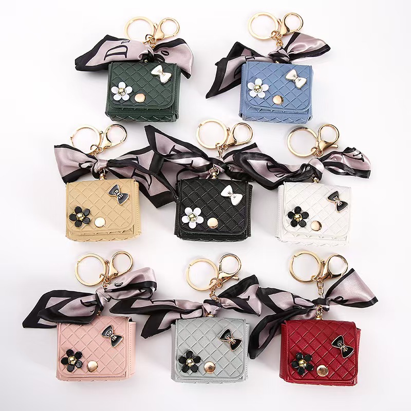 Cross border miniature silk scarf leather small bag keychain