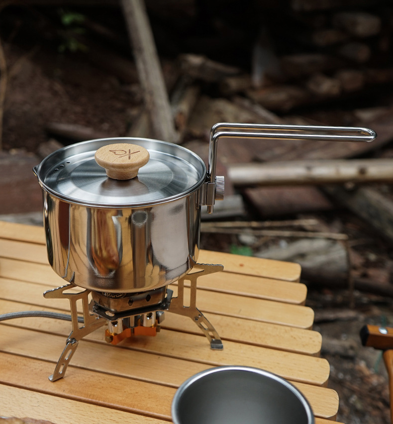 Outdoor Camping Water Kettle Custom Stainless Steel Portable Cook Teapot With Detachable Handle
