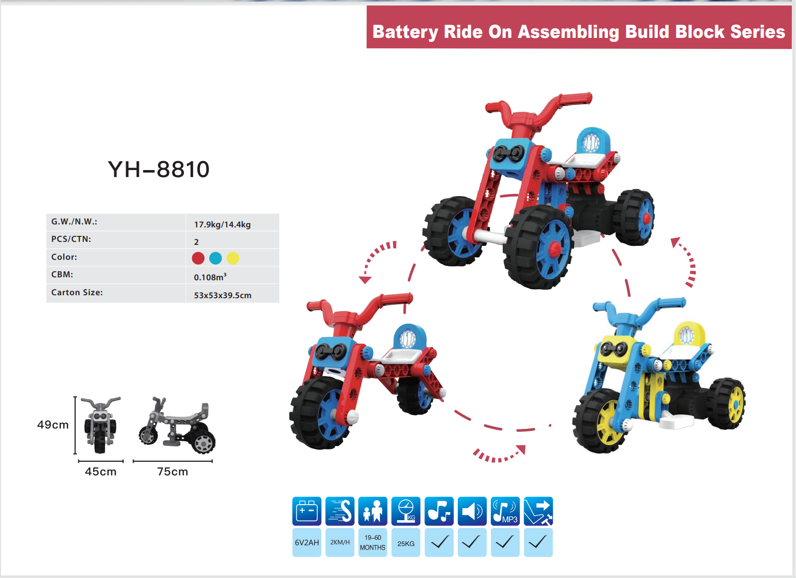 Battery Ride On Assembling Build Block Bike And Quad (3 In 1)