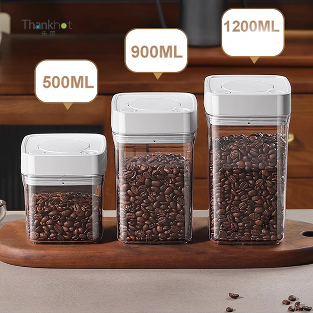 BPA Free Plastic 1200ml Square Vacuum Jar Airtight Coffee Container